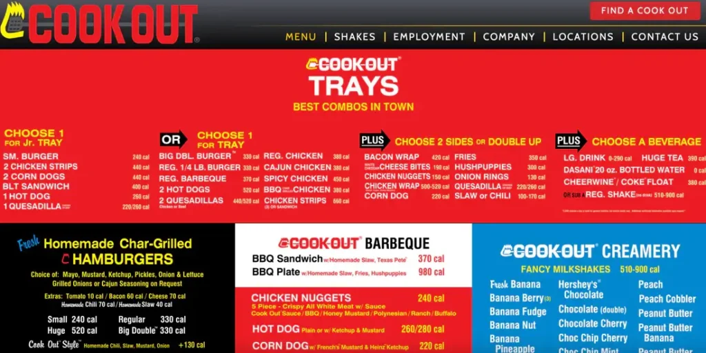 CookOut Menu With Prices