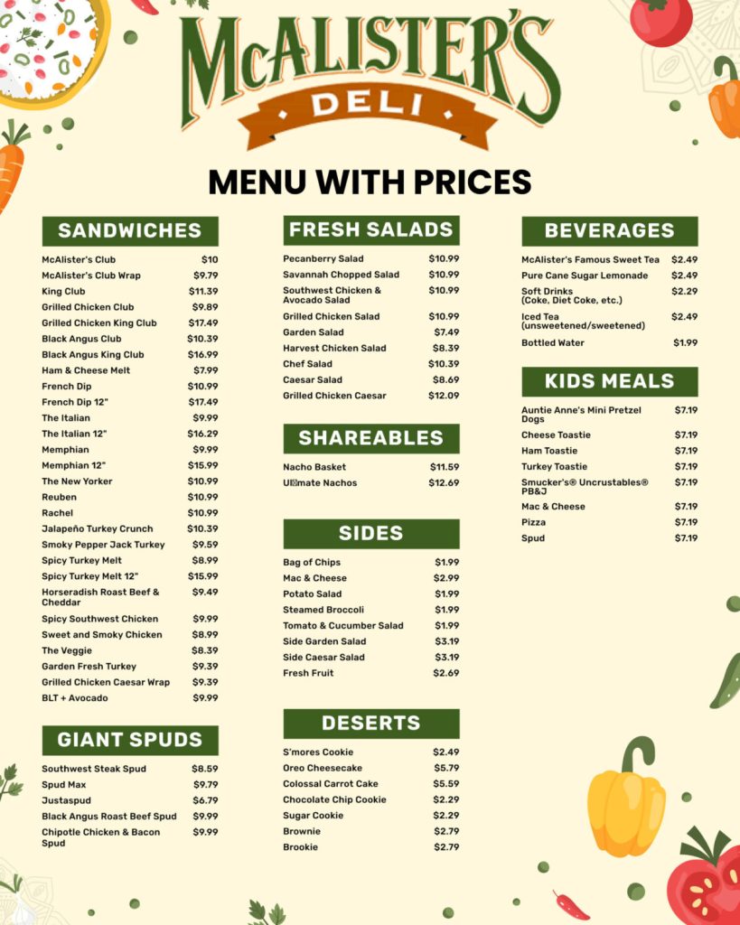 McAlister's Deli Restaurant Menu latest Prices and pictures